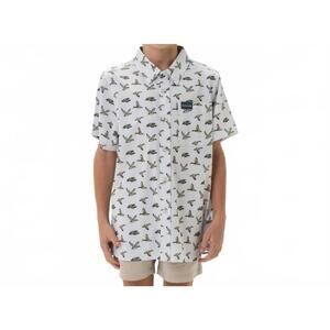 NEW BURLEBO youth performance button up shirt in flying mallard ducks white